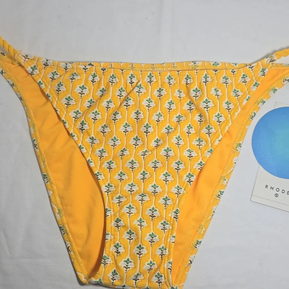 Women's Dainty Lotus Print High Leg‎ Cheeky Bikini Bottom - RHODE Yellow/Tur